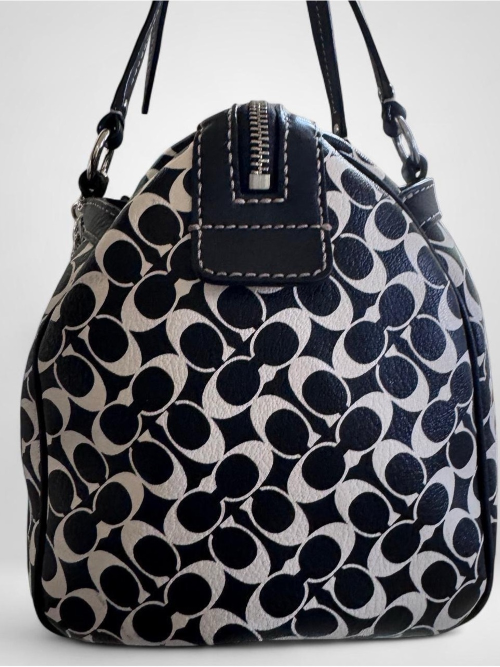 Coach Black & White Signature Canvas Tote with Chain Detail - Picture 2 of 8